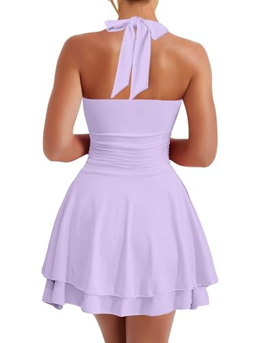 Image of Kaximil Women's Sexy Halter Ruffle Hem Mini Dress Ruched Waist Corset Short Party Dresses