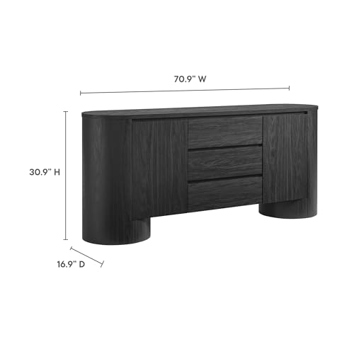 Image of Modway Duval Oval Wood Grain 71 Inch Sideboard with Doors and Drawers in Black