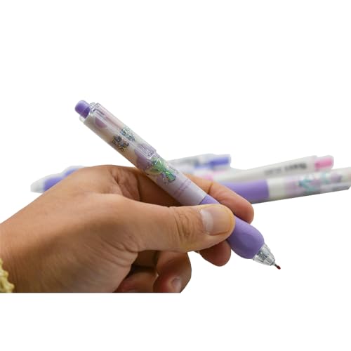 12 bolígrafos Lopenle flor morada retráctil tinta negra miniatura 4