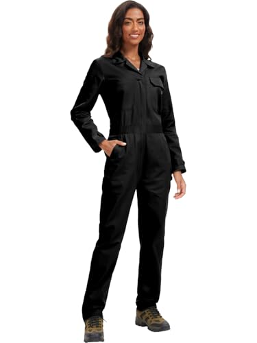 WORK IDEA Womens Long Sleeve Coveralls Cotton Twill Cargo Work Jumpsuits