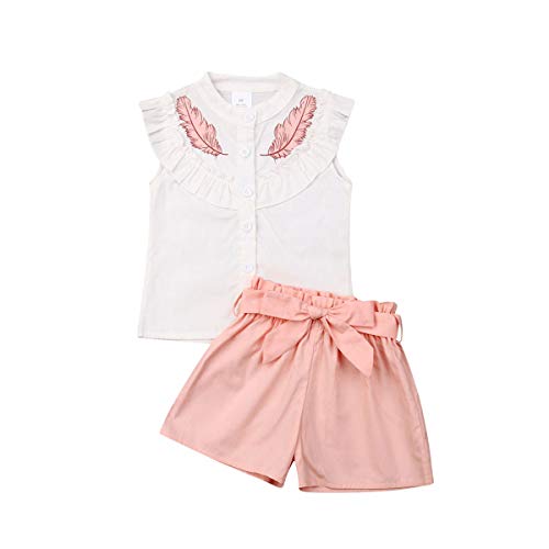 Toddler Baby Girl Ruffle Sleevless Floral Embroidery Shirt Top Pink Short Pants Summer Clothes Set (Pink, 2-3 Years)