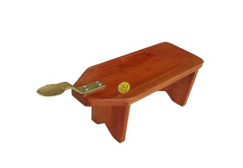 Image of Mahogany Wood, Iron Coconut Scraper Stool Type Polished Traditional Chirava, 6 Inch Height