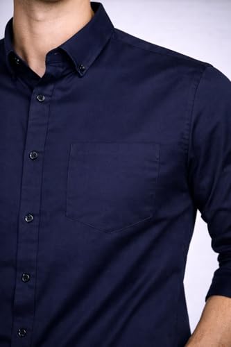 Image of Men's Slim Fit Long Sleeve Button-Down Shirt, Casual Formal Style with Chest Pocket