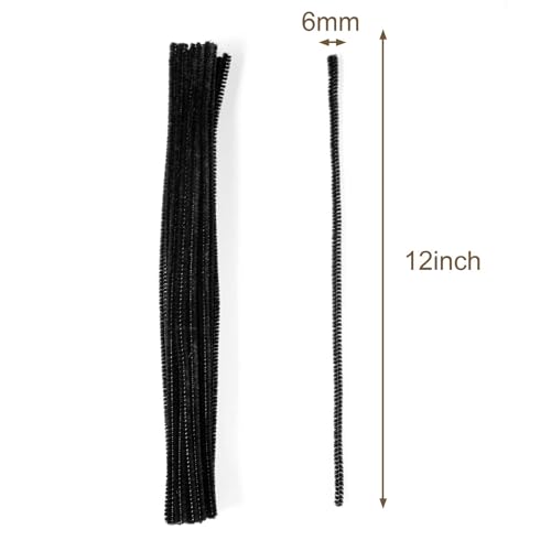 Image of Caydo 200 Pieces Black Pipe Cleaners Craft for DIY | Creative Art and Craft Project, Chenille Stems Bulk for Dreadlocks Making and Home Decoration (12 Inch x 6 mm)