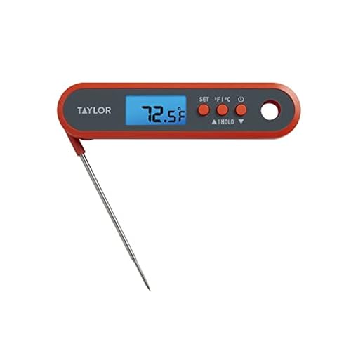 Taylor Digital Waterproof Kitchen Food and Meat Thermometer, with a Folding Probe, Programmable Presets, Backlit Display for Oven, Grilling, Smoker & BBQ - Includes 2 AAA Batteries
