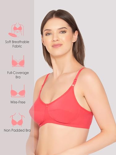 Image of Groversons Paris Beauty Women's Non-Padded Wire-Free Full Coverage Cotton Bra | Adjustable Straps | Hook & Eye Closure | Soft Everyday Bra