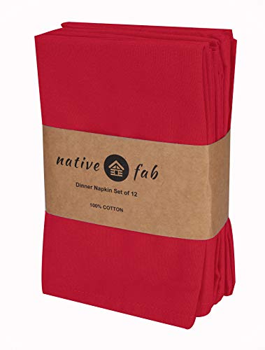 Native Fab Cloth Dinner Napkins Set of 12 Cotton 17x17 Absorbent Soft Restaurant Hotel Quality - Cocktail Napkins, Wedding Dinner Napkins - Everyday Use, Easy Care Washable - Red - Thumbnail 2