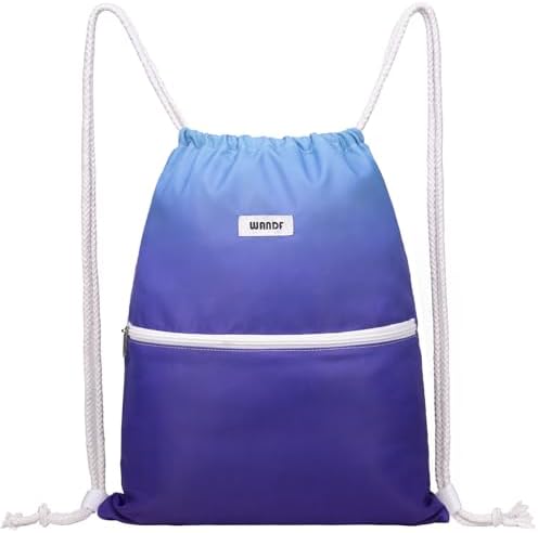 WANDF Drawstring Backpack Sports Gym Sackpack with Mesh Pockets Water Resistant String Bag for Women Men Children