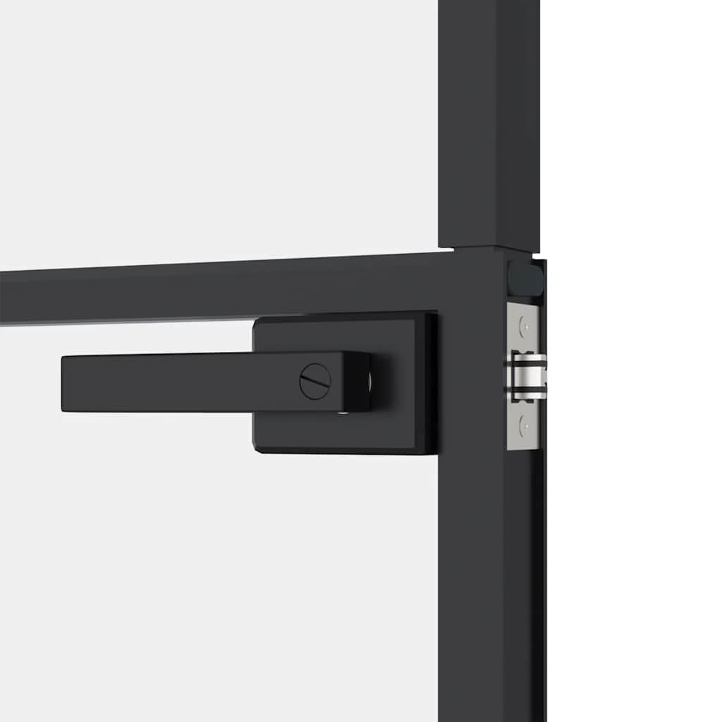 vidaXL Innentür, Zimmertür Komplettset 83x201,5cm, Glastür mit Griff Eisenschloss, Drehtür Tür aus Glas, Modern, Schwarz Hartglas Aluminium Schlank