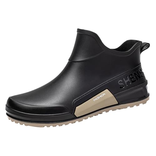 Botas de agua unisex de goma impermeables a media pantorrilla, suela de lengüeta duradera, ligera, cómoda, plantilla acolchada, a prueba de barro, fácil de limpiar, tacón de tracción, jardín, festival