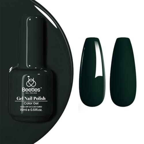 Beetles Green Gel Nail Polish, 15ML 0.51OZ Dark Green Color Soak Off UV Nail Lamp Forest Color Gel Polish Manicure Salon DIY Nail Art Design Decoration at Home Gift for Women