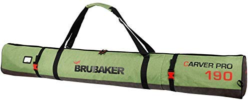 BRUBAKER Carver Performance Ski Bag for 1 Pair of Skis and Poles - Green Black - 74 3/4 Inches / 190 Cm