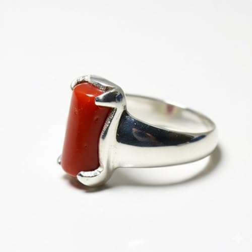 Image of 55Carat Red Coral Ring 4 Carat Stone Sterling Silver Prong Handmade Ring Size 4,5,6,7,8,9,10,11,12,13