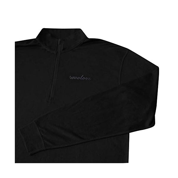 Woolove Mens Quarter Zip – 100% Merino Wool Base Layer – Thermal Pullover Sweater, Breathable, Moisture-Wicking – Midweight (Large, Black) - Image 4