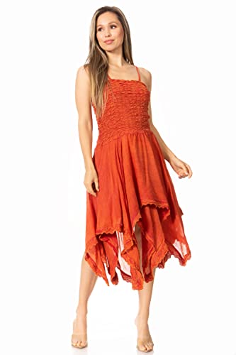 Image of Sakkas Ella Smocked Bodice Spaghetti Strap Double Layered Dress