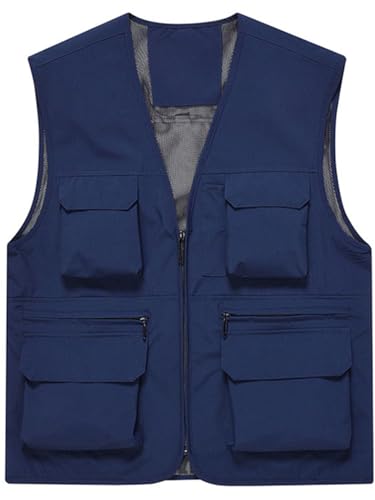 Gilet de pêche léger pour homme avec fermeture éclair et poches multiples