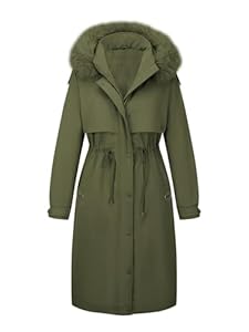 Geschallino Parka pour femmes grande taille, manteau d'hiver long et chaud à capuche et fermeture éclair D-3108PLUS Vert 4X