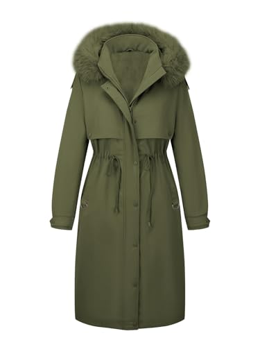 Geschallino Chaqueta parka para mujer talla grande, abrigo largo de invierno con capucha y cremallera D-3108PLUS Verde 5X