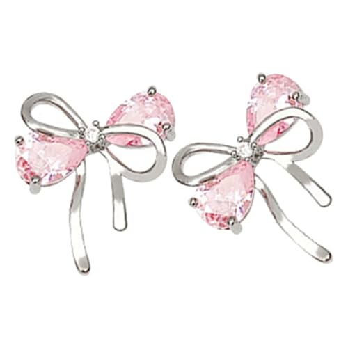 WATIIFUFU Orecchini Donna Fiocco Con Zirconi Rosa Leggeri e Comfortevoli Gioielli Eleganti Per Compleanno e Festa