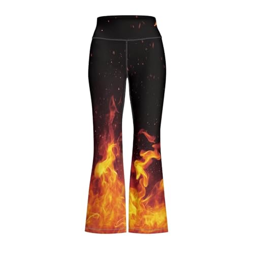 Pointodoor Orange Fire Flame Kids Flared Leggings 5-6y Teen Girls High Waist Yoga Pants Tummy Control Fashion Flared Leggings School Holiday Workout Soft Skinny Pants Wide Leg Pant