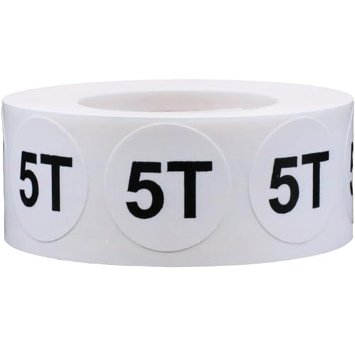 Stickers taille vêtements 5T ronds pour organiser le dressing des enfants et les bacs de tri