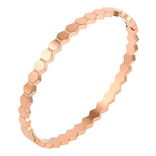 Titanium Steel Geometric Hexagon Shape Cuff Bangle Bracelet For Women And Men Minimalist Jewelry Rose Gold