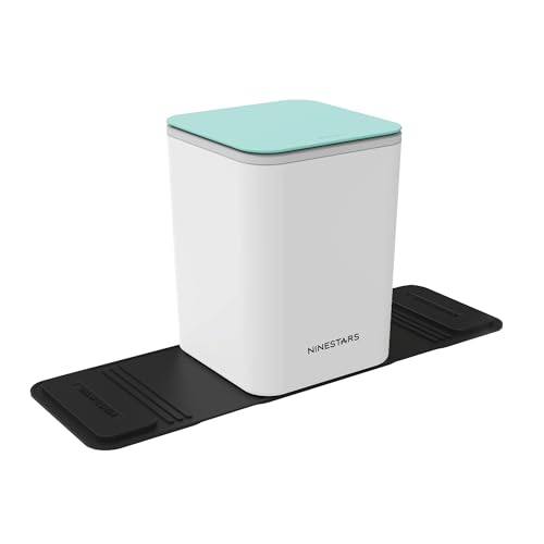 Ninestars Mini Car Trash Can with Press Lid, 3L / 0.79 Gallon Small Garbage Bin, Foldable Leak-Resistant Design with Weighted Non-Slip Base for Car Floor & Center Console (White & Green) by Ninestars - Used condition - US$23.75