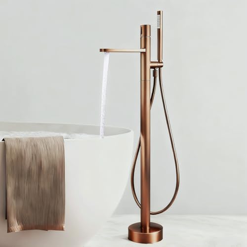 Grifo Bañera de Suelo Oro Rosa Interruptor Pomo con Mandos 2 Salidas Grifos Duchas de Baño con Alcachofa,oro Rosa