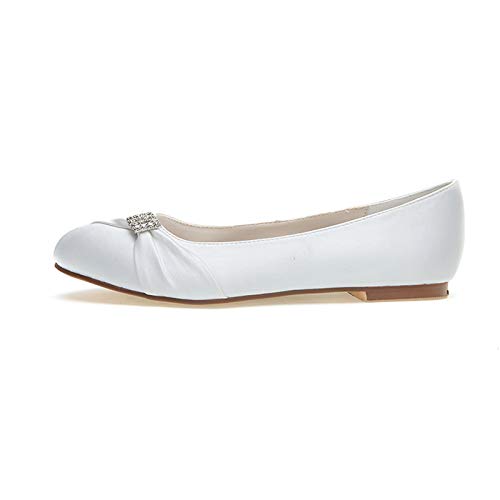 COMFASH Wedding Shoes Ladies' Flats Satin Round Toe Rhinestones Evening Party Ballet Pumps3