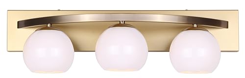 Canarm Monroe 24" 3-Light Mid-Century Modern Gold Bathroom Vanity Light with White Glass Shades, Wall Sconce for Mirror & Powder Room by Canarm - Used condition - Image 5