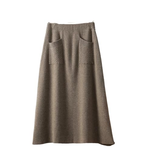 Women Winter Merino Wool Skirt Elastic Waist Casual Twisted Flower Knit Skirt with Pockets