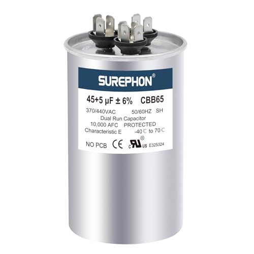 CBB65 Capacitor for ac 45/5 uf 45+5 MFD ±6% Run Dual 370-440 Volt, Works for HVAC, Air Conditioners, Heat Pumps by SUREPHON - Used condition - US$13.93