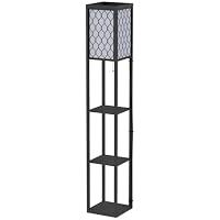 HOMCOM Floor Lamp with Shelves Tall Standing Lamp Single Light Black