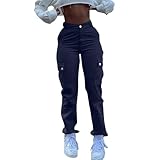 pantalon jean femme Jean cargo skinny extensible pour femme, pantalon cargo tactique Y2K, taille haute, décontracté, jogging, en denim, grande taille, bleu marine, L