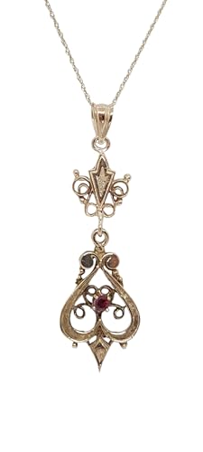 Lucky&Store GARNET 14K Yellow Gold Charm/Pendant/Necklace. Garnet Pendant w/ 18"