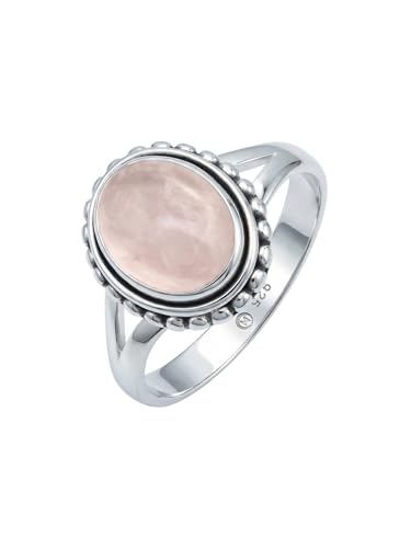 mantraroma Bague argent femme quartz rose pierre précieuse rose simple grande moderne