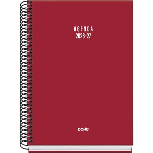 Dohe - School Planner 2026 2027 - September to June, Week to View, A5 (15 x 21 cm), Hardcover, Spiral Bound, Spanish and English - Colour Vibes Bordeaux