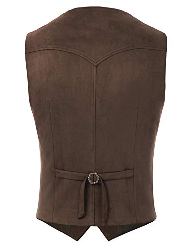 Pj Paul Jones Mens Suede Leather Suit Vests Western Cowboy Dress Vest For Halloween Cosplay Coffee 2Xl thumb #1