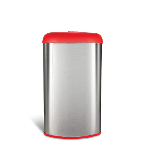 Ninestars Ott-50-19Rd Open Top Office Bathroom Trash Can, 13 Gal 50L, Stainless Steel Base (D Shape, Red Lid) #TOP7