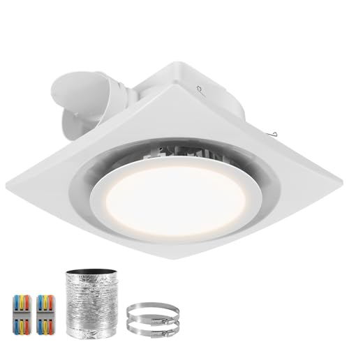 Bamgoten 12 Inch Round Bathroom Exhaust Fan with Light Vent Fan with Adjustable Light 3000K/4500K/6000K 110CFM Quiet Bathroom Fan with Lever Wire Connectors&Duct