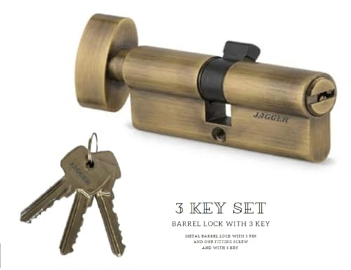 Image of Jagger JAG344 Cylinder Lock 60mm | One Side Key & One Side Knob | Full Size Mortise Lock Core Replacement Cylinder for Doors | for Home and Hotel Door (Antique [ 70MM ], Mortise Lock Cylinder)