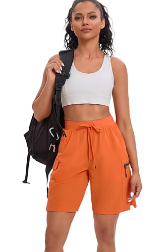 Oalka Short feminino de caminhada leve com bolsos com zíper cargo secagem rápida verão shorts, Laran