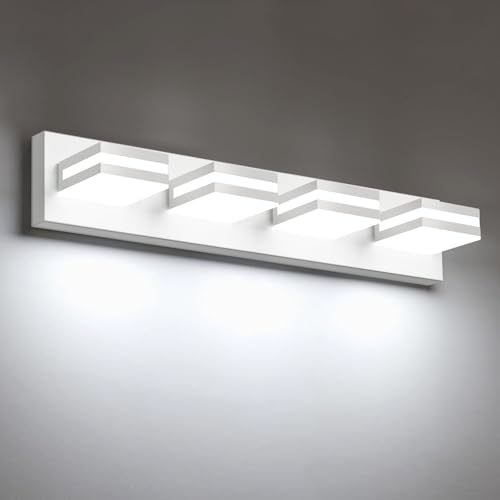 Image of IZORRO LED Modern Bathroom Lights Fixtures(4-Light,Dimmable,360Rotate),Matte White Acrylic Wall Lighting,Vanity Lights for Bathroom Over Mirror - 6000k 24In (No Assembly Required)