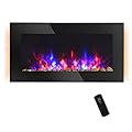 HOMCOM 36" 1500W Electric Wall-Mounted Fireplace with Flame Effect, 7 Color Background Light and Side Light, Black