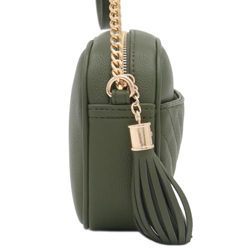 Image of FashionPuzzle Chevron Quilted Crossbody Camera Bag with Chain Strap and Tassel