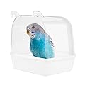 Bird Bath Tub,Hanging Bathtub Bird Cage Supplies with Hooks,Water Shower Transparent Box Food Feeder Holder Tray for Small Birds, Canary, Budgies,Parrot 13X14X13cm (White)
