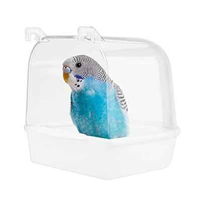 Bird Bath Tub,Hanging Bathtub Bird Cage Supplies with Hooks,Water Shower Transparent Box Food Feeder Holder Tray for Small Birds, Canary, Budgies,Parrot 13X14X13cm (White)