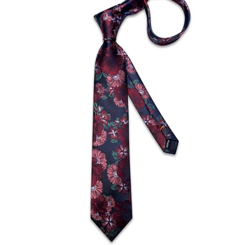 Image of DiBanGu Silk Floral Ties for Men Woven Paisley Necktie and Tie Clip Handkerchief Cufflinks Set for Party Wedding