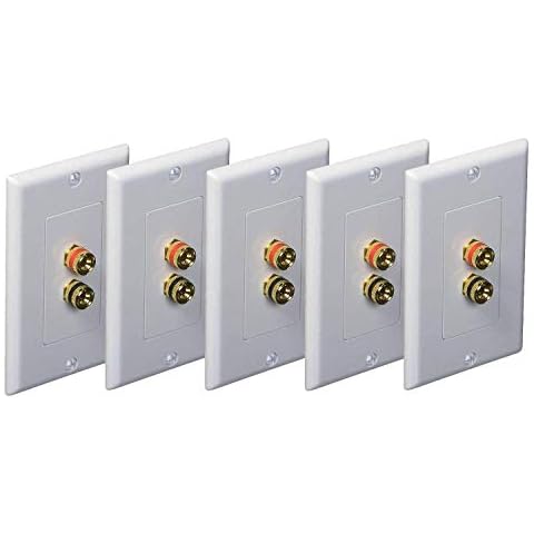 iMBAPrice (5 Pack) Premium 2 Connector Banana Wall Plate - Banana Plug Binding Post Wall Plate for Speakers white Cover