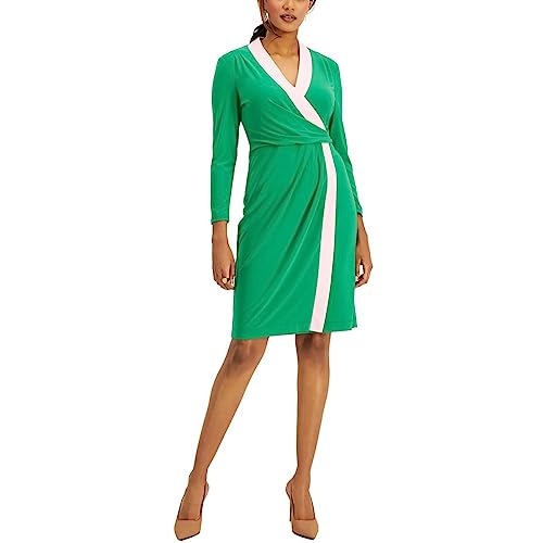Kasper Womens Colorblock Midi Wrap Dress Green XL